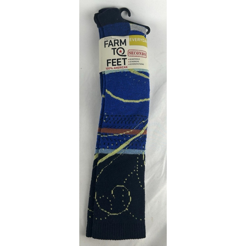 NWT Farm To Feet Blue Abstract Merino Wool Knee Socks Womens S 4.5-6.5 Everyday